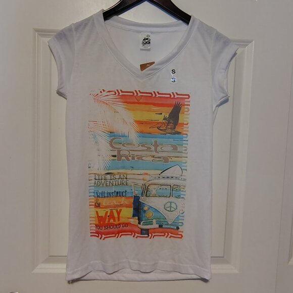 NWT Pisac Coasta Rica Retro 70s Graphic T-Shirt Size Small Long Length Van Life - Picture 1 of 10